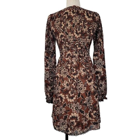 For Love & Lemons Gracie Shirred Mini Dress Sz XS Chocolate Flower Bohemian - Picture 3 of 12